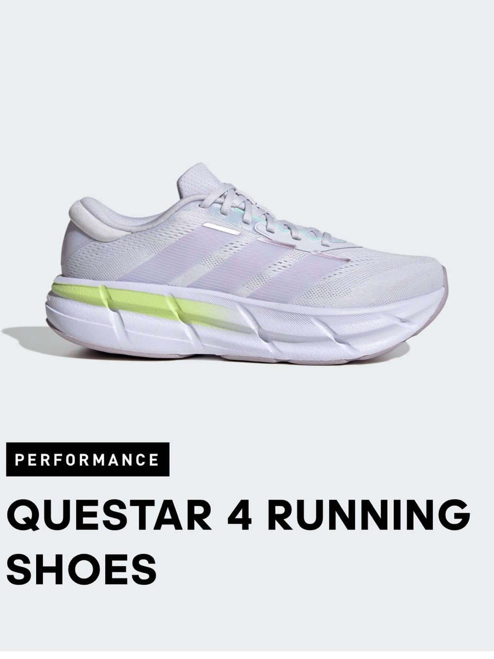 adidas Questar 4 Running Shoes - Light Purple with Neon Lime Accent
